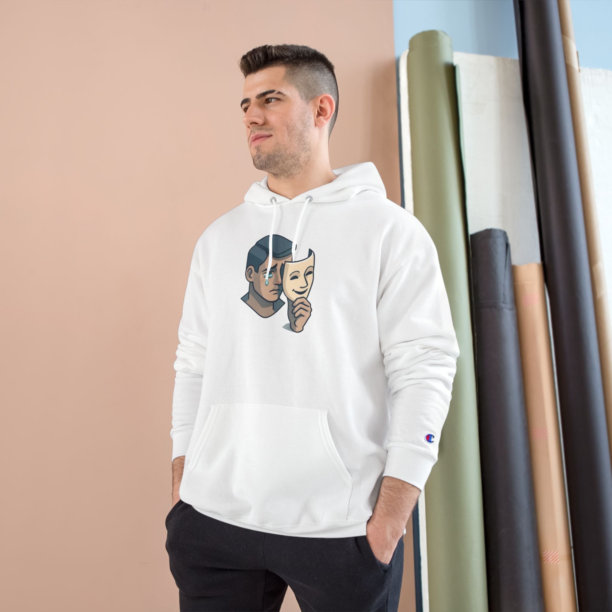 Faith Over Fear Champion Hoodie — Inspirational Mask Graphic Hoodie