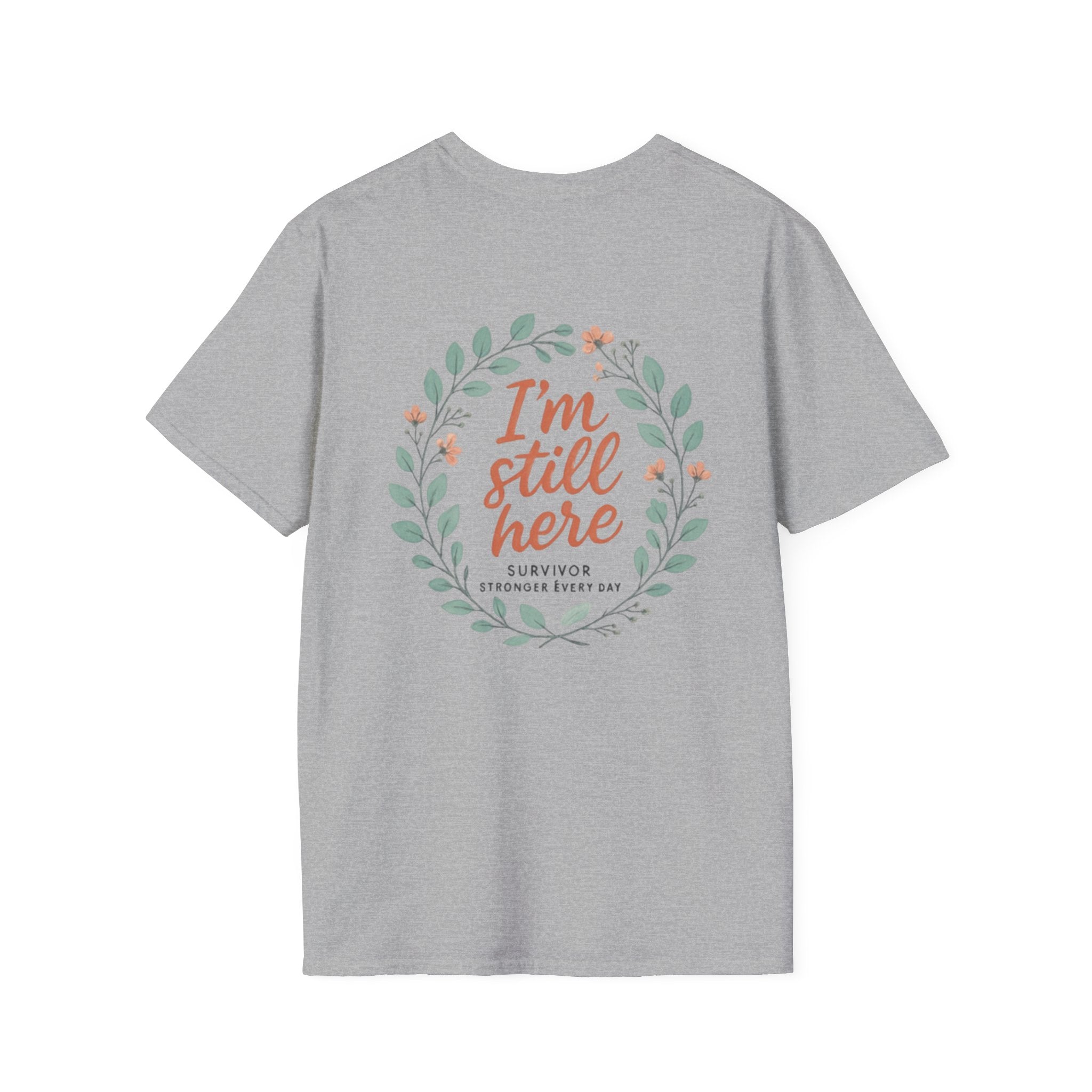 Survivor Awareness T-Shirt — Teal & Purple Ribbon “I’m Still Here” Design